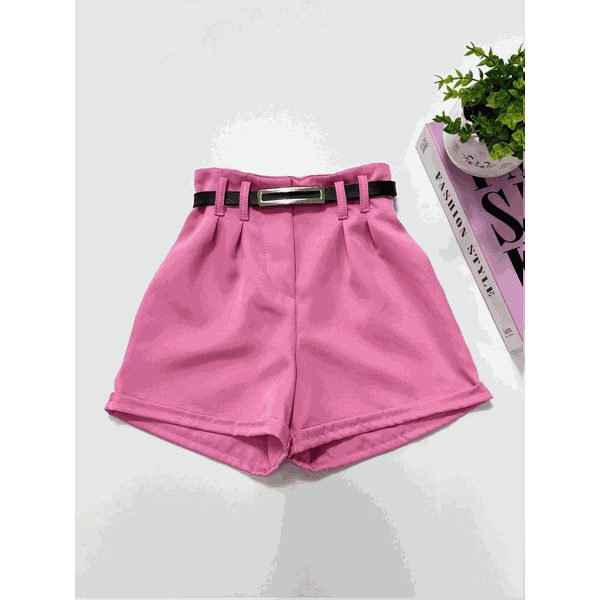 Short Alfaiataria Com Cinto Rosa