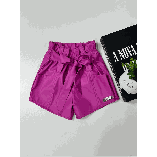 Short Clochard Couro Sintético Rosa