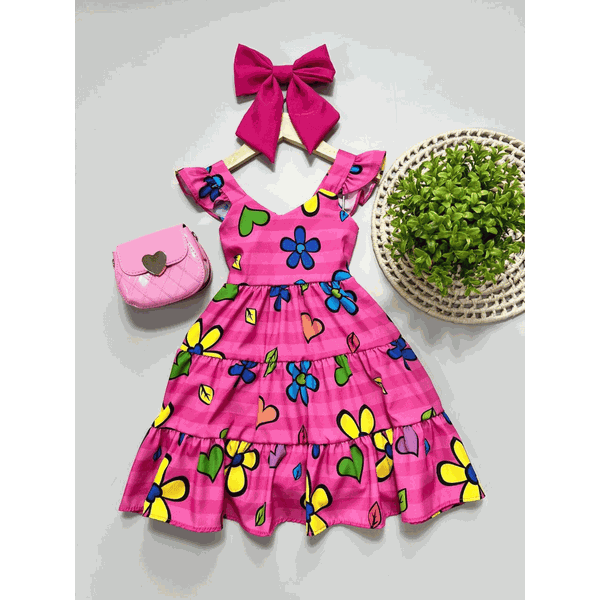 Vestido Infantil Florido Pink