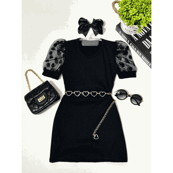 Vestido Manga tule Bufante Curta