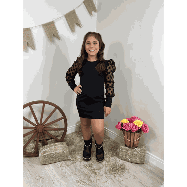 Vestido Manga Tule Bufante Longa