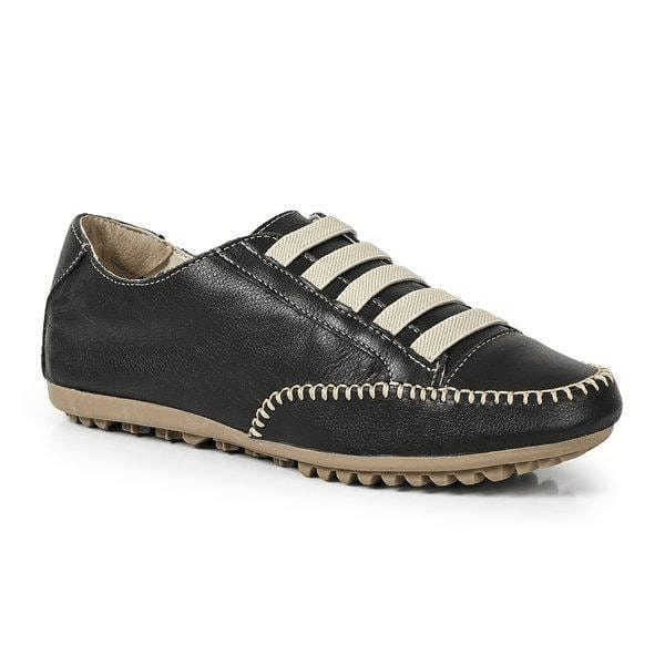 Sapatênis Feminino em Couro Legítimo de Elástico Cor Preto Mod.101 
