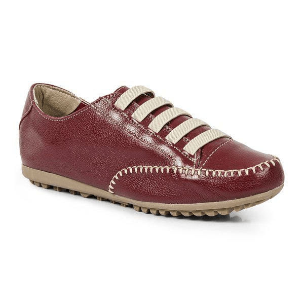 Sapatênis Feminino em Couro Legítimo de Elástico Cor Vermelho Mod.101