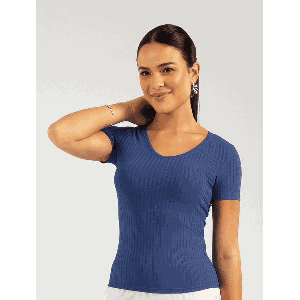 BLUSA CANELADA CLÁSSICA AZUL ALLURE