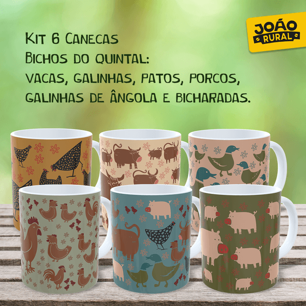 Kit - 6 Canecas Coleção Animais Coloridas