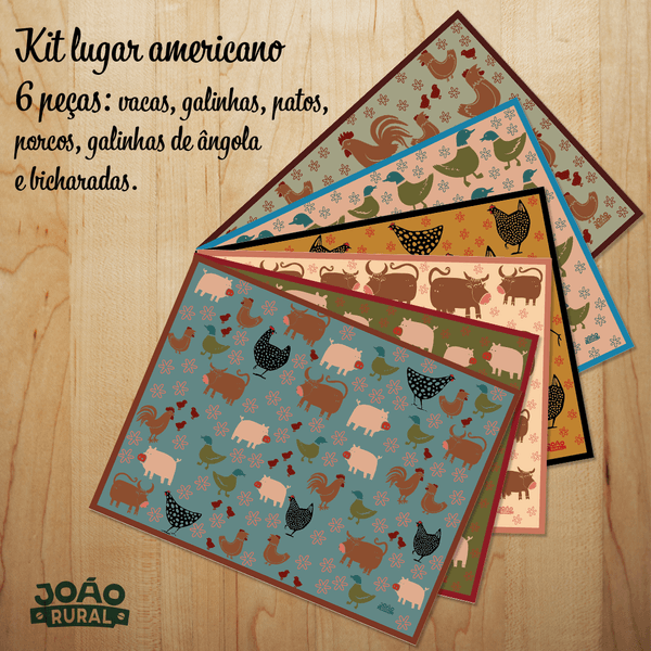 Kit - 6 Jogos Americano Coleção Animais