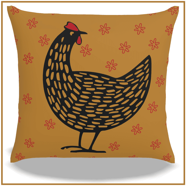 Capa de Almofada Galinha D'Angola Amarela - Decoração Rústica Country | João Rural