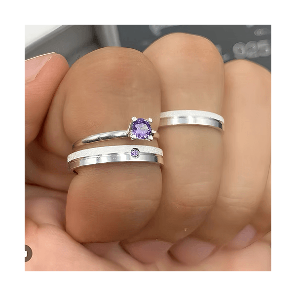 Combo + Trio Alianças Baratas Itumbiara 3mm Solitário Roxo