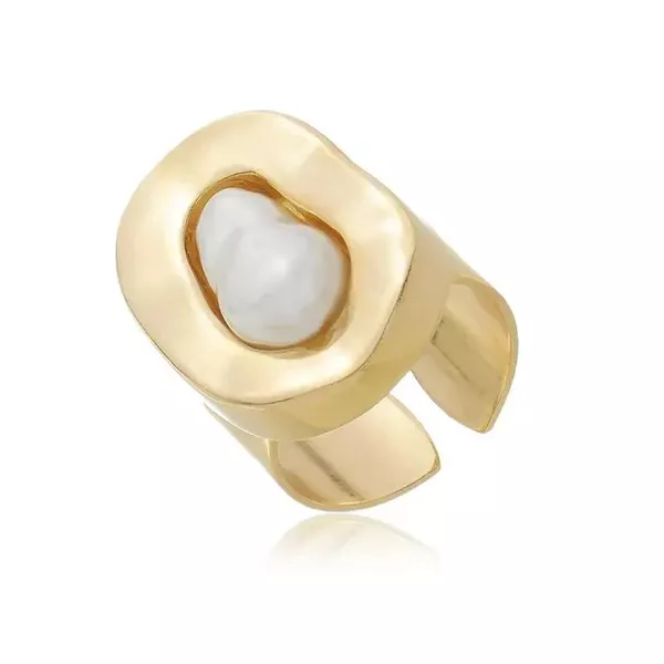 Anel com pérola regulável dourado