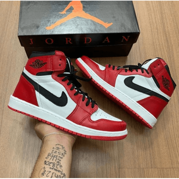Tenis Air Jordan One Unissex Vermelho Branco Chicago KICCO