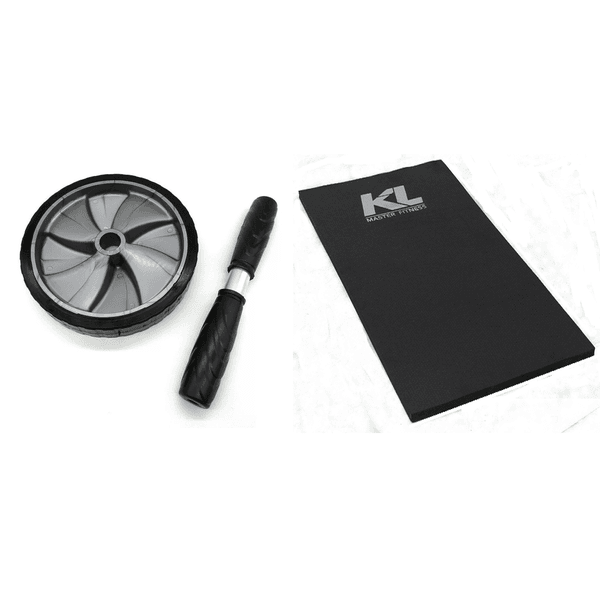 Kit Roda Abdominal Exercícios Lombar Colchonete Eva 10 Mm - Preto