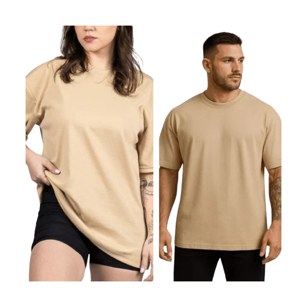 Camiseta Oversized Masculina e Feminina Longa 100% Algodão Bege