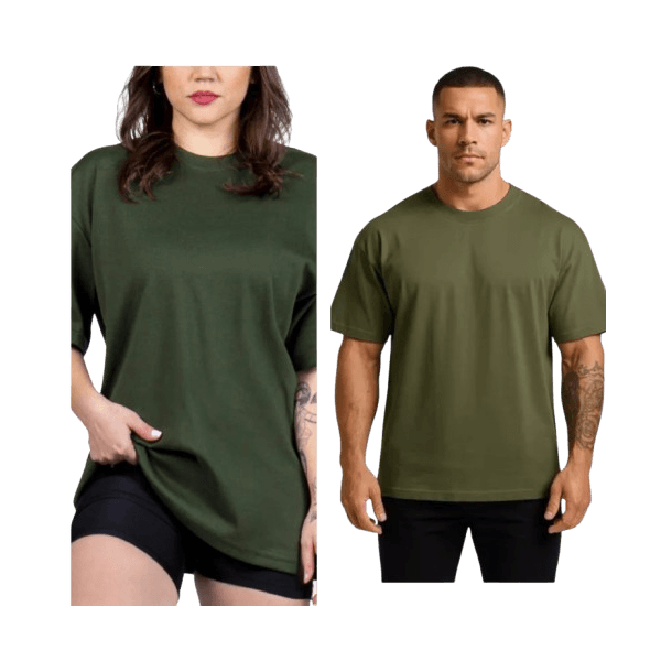 Camiseta Oversized Masculina e Feminina Longa 100% Algodão Verde Militar 