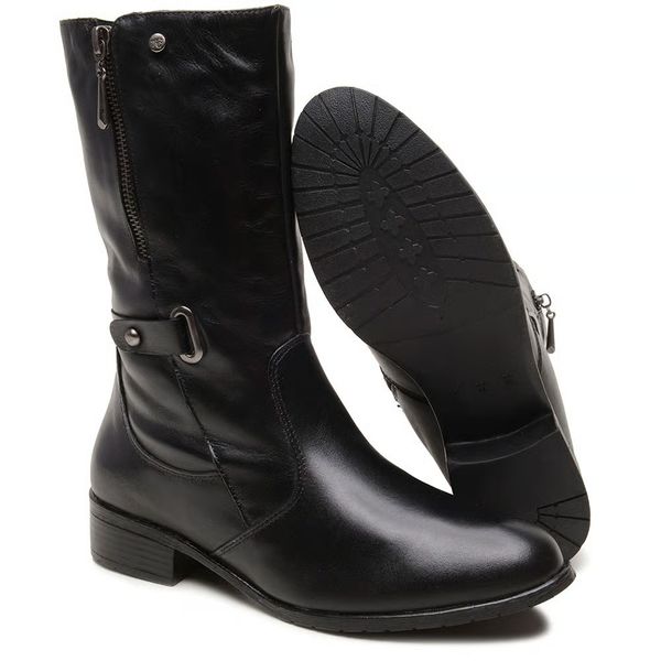Bota Feminina em Couro Montaria Maitê Preta – Elegância Clássica com Toque Moderno