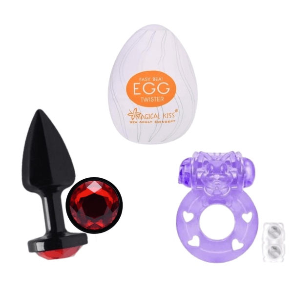 Masturbador egg anel peniano e plug anal tamanho P silicone ABS Kit