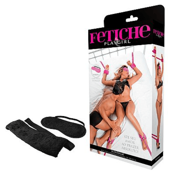 Bondage - Kit Com 4 Amarras e Venda De Pelúcia - Preto