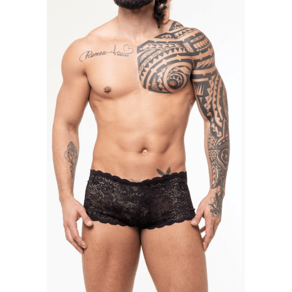 Calcinha Shorts Renda Masculina Preta