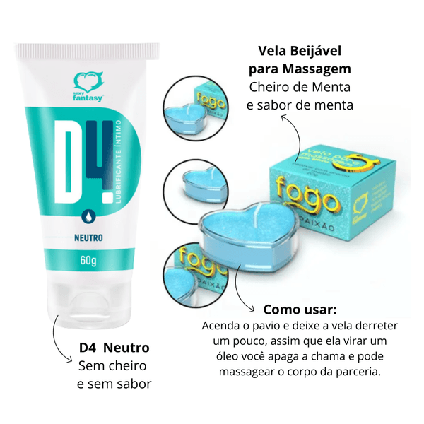 KIT CONEXÃO & DESCOBERTAS - Lubrificante neutro e vela beijável sabor menta