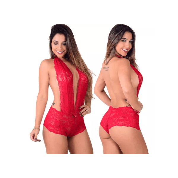 Body Em Renda Frente Única Sensual - Vermelho