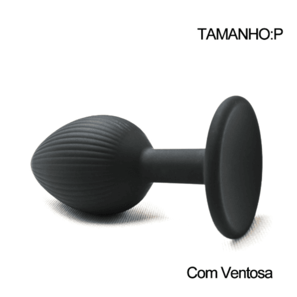 Plug Anal Preto em Silicone com Ventosa - Tamanho P