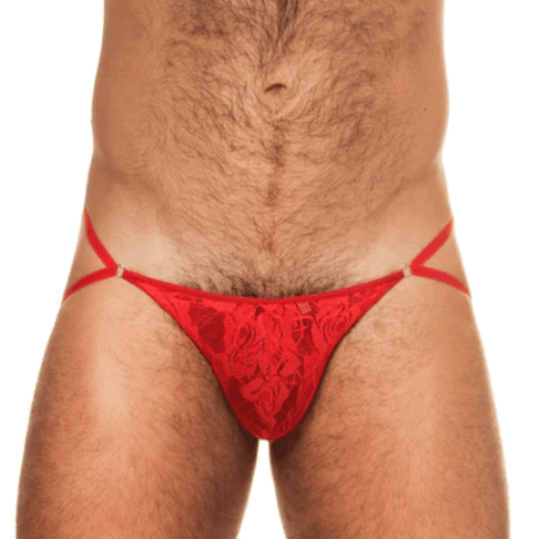 Calcinha masculinha - Thong Fio DiV - renda com regulagem - Cor Vermelha 