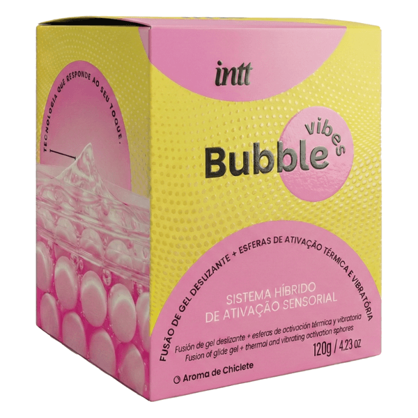 Lubrificante Beijável Bubble vibes produto 3 em 1, com esferas de ativação e aroma de chiclete – 120g Intt
