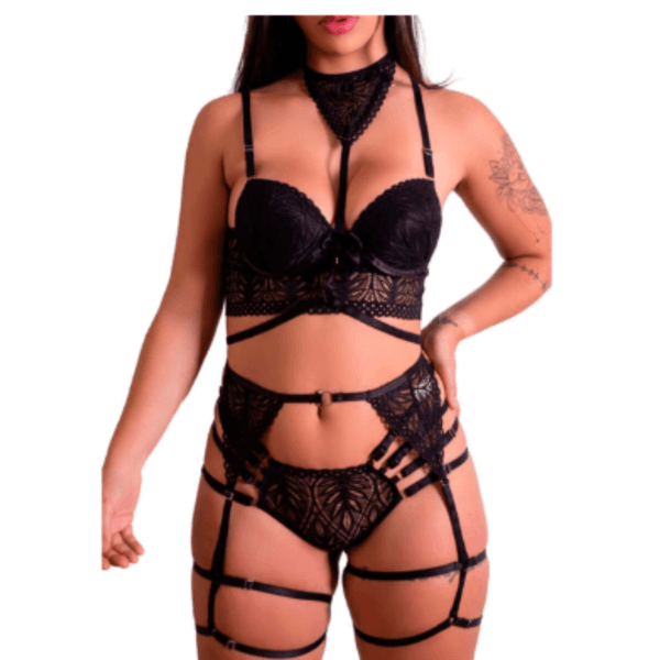 Conjunto Fascino 453 - Cores PRETO - Tamanho M - VERMELHO - Tamanho G