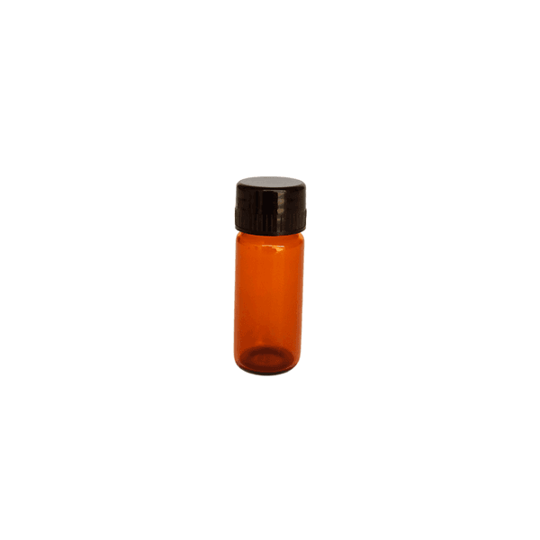 FRASCO TUBULAR VIDRO NEUTRO AMBAR 5ML COM TAMPA ROSCA PRETA E BATOQUE