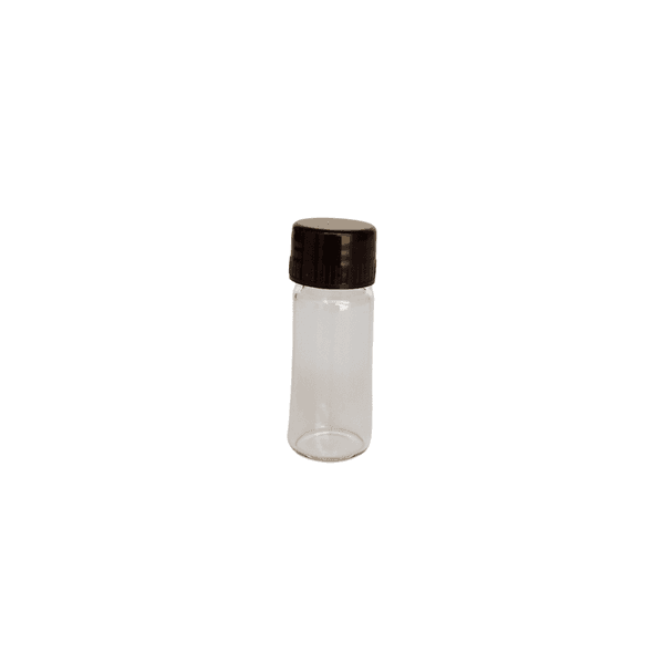 FRASCO TUBULAR VIDRO NEUTRO INCOLOR 5ML COM TAMPA ROSCA PRETA E BATOQUE