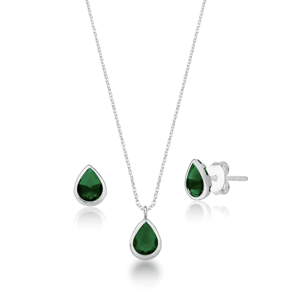 Conjunto Zircônia Gota 8mm Prata 925