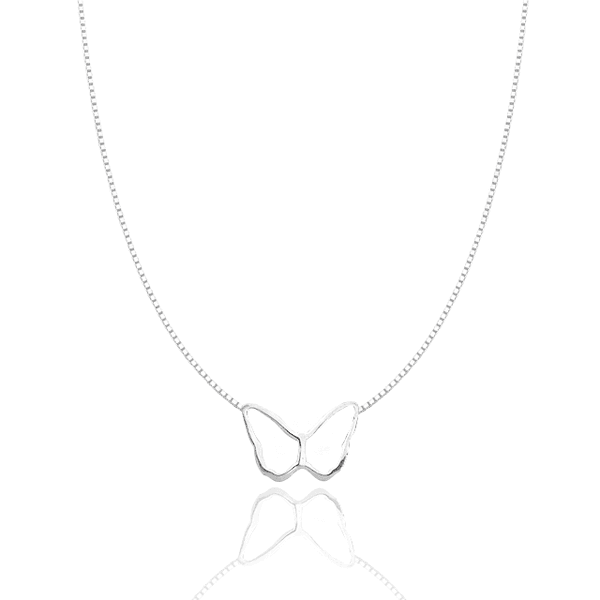 Colar Borboleta Vazada 45cm Prata 925
