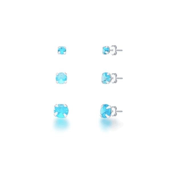 Trio Ponto de Luz Zircônia Azul Prata 925