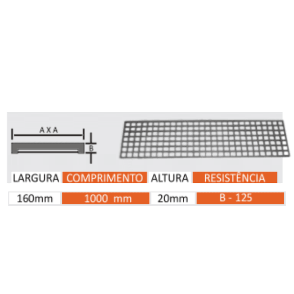 Grelha Quadriculada de Ferro Fundido 15X100x2cm 12 Toneladas 