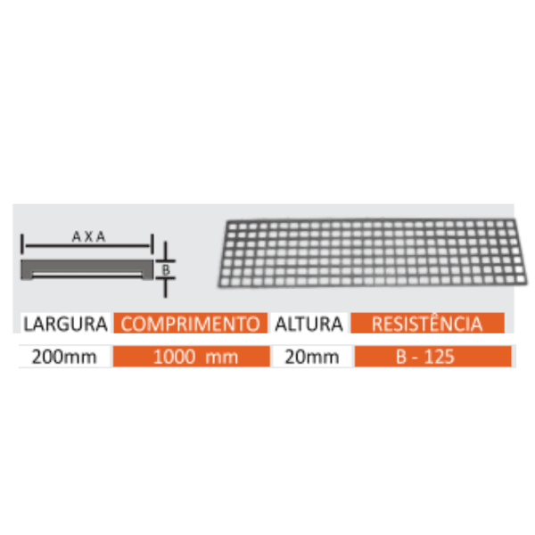 Grelha Quadriculada de Ferro Fundido 20X100x2cm 12 Toneladas 
