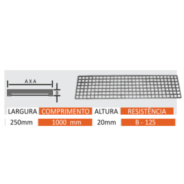 Grelha Quadriculada de Ferro Fundido 25X100x2 cm 12 Toneladas 