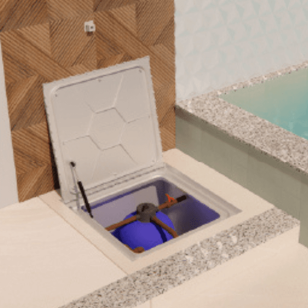  Tampão de Alumínio Casa de Maquina Piscina Rebaixado com Grelha Invisível 90×90 cm 