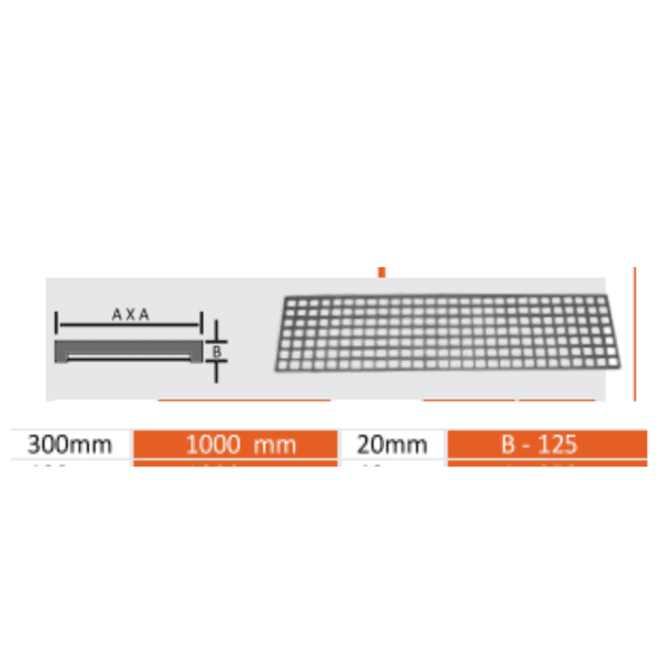 Grelha Quadriculada de Ferro Fundido 30X100x2 cm 12 Toneladas 