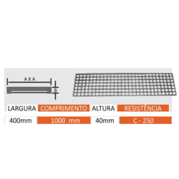 Grelha Quadriculada de Ferro Fundido 40X100x2cm 6 Toneladas 