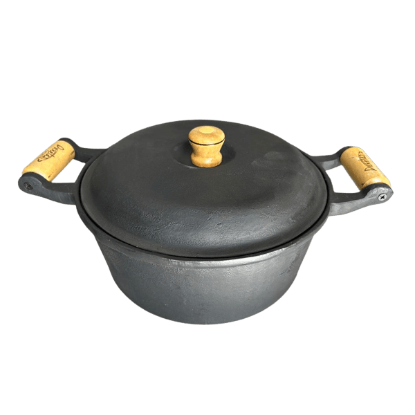 Panela de Ferro Fundido Alça Madeira e Tampa 18 cm 