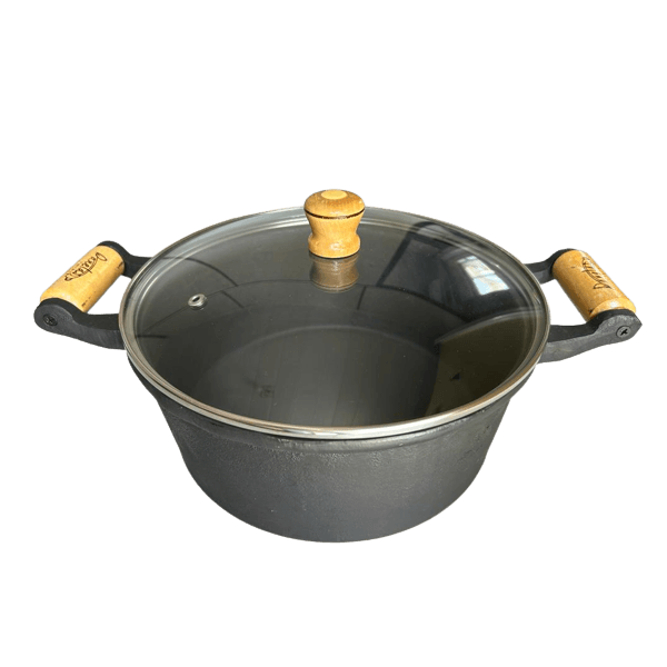 Panela de Ferro Fund Alça Madeira Tampa Vidro 26 cm 