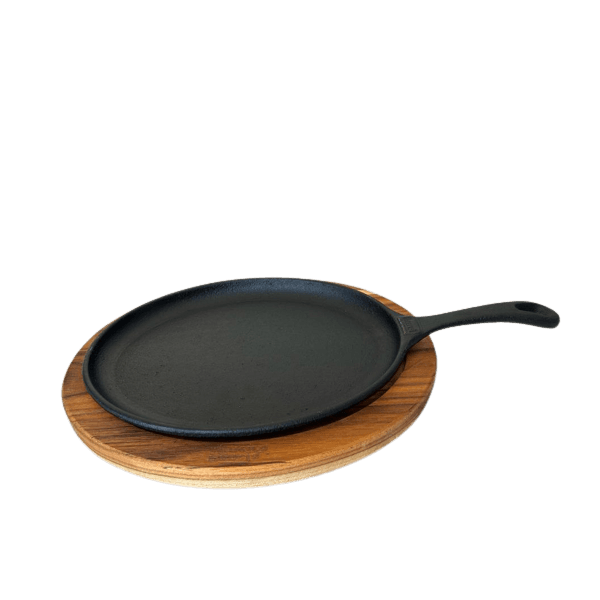Bifeteira de Ferro Fundido Oval Com Suporte em Madeira 25x18 cm