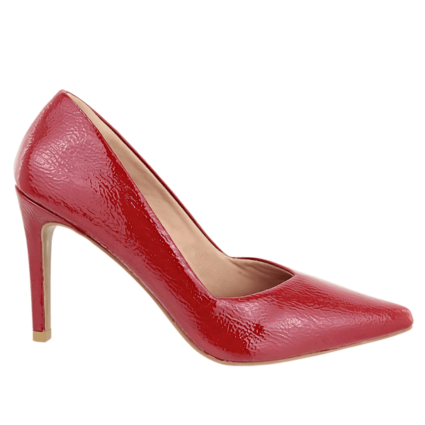Scarpin Salto Fino Verniz Molhado Vermelho