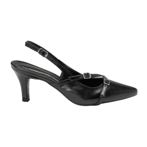 Scarpin Slingback Lais Bico Fino Detalhe Fivela Preto