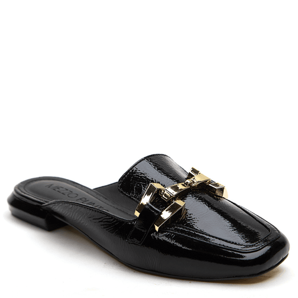 MULE LUCCA COURO VERNIZ PRETO