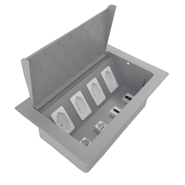 Caixa de Mesa POP 4 Tomadas + 4 Furações Cinza