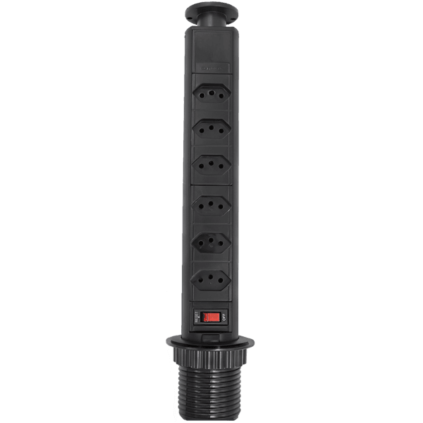 Torre de tomadas com 6 Tomadas Preto