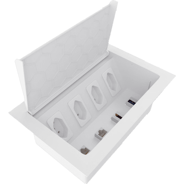 Caixa de Mesa POP 4 Tomadas + 4 Furações Branco