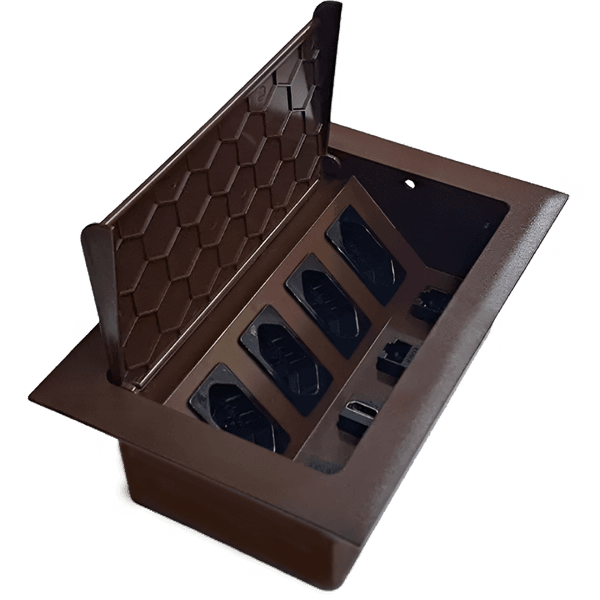 Caixa de Mesa POP 4 Tomadas + 4 Furações Marrom