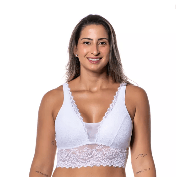 TOP EM RENDA SEM ARO COM BOJO MACIO E ALONGADO - BRANCO