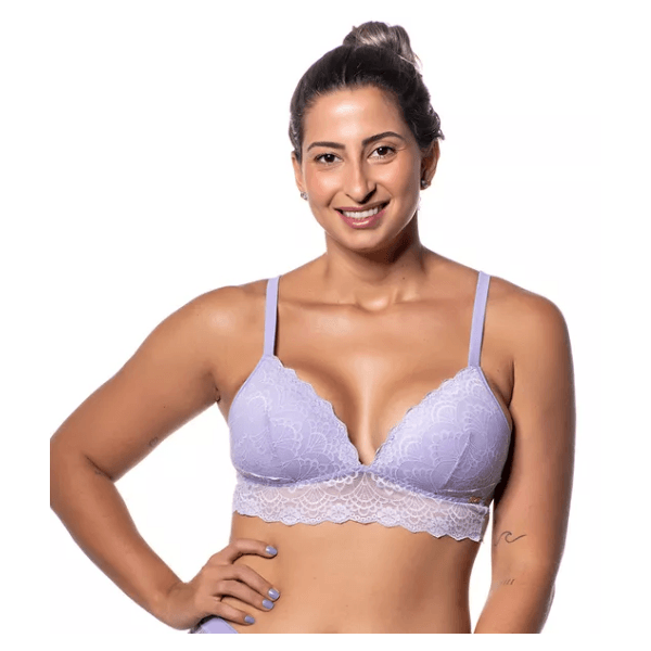 SUTIÃ SEM ARO COM BOJO EM RENDA - LILAS
